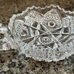 Vintage American Brilliant Cut Glass Candy Nappy Dish Starburst Pattern Cut Star