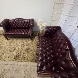 Vintage Tufted Leather Chippendale Style Sofa in Burgundy
Free Local Delivery!