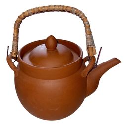 Vintage Chinese Red Clay Terracotta Teapot with Bamboo Handle
