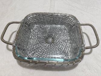 Square Glass Dish with Silver Wicker Basket Holder