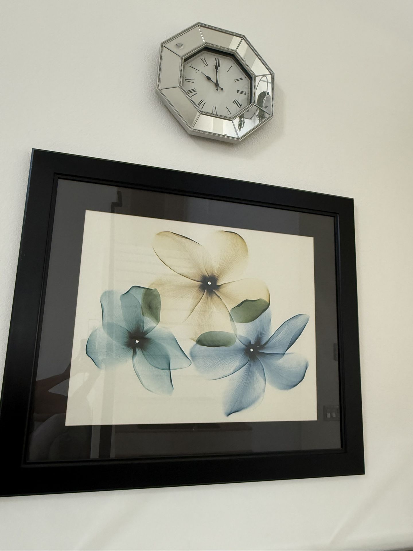 Floral Artwork with Octagon Mirror Clock