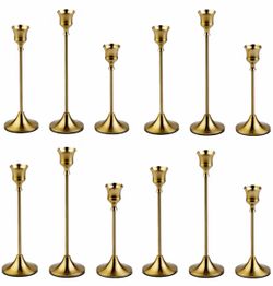 Sets(12 Pcs) Candle Stick Holders,Brass Gold Metal Taper Candle Holders