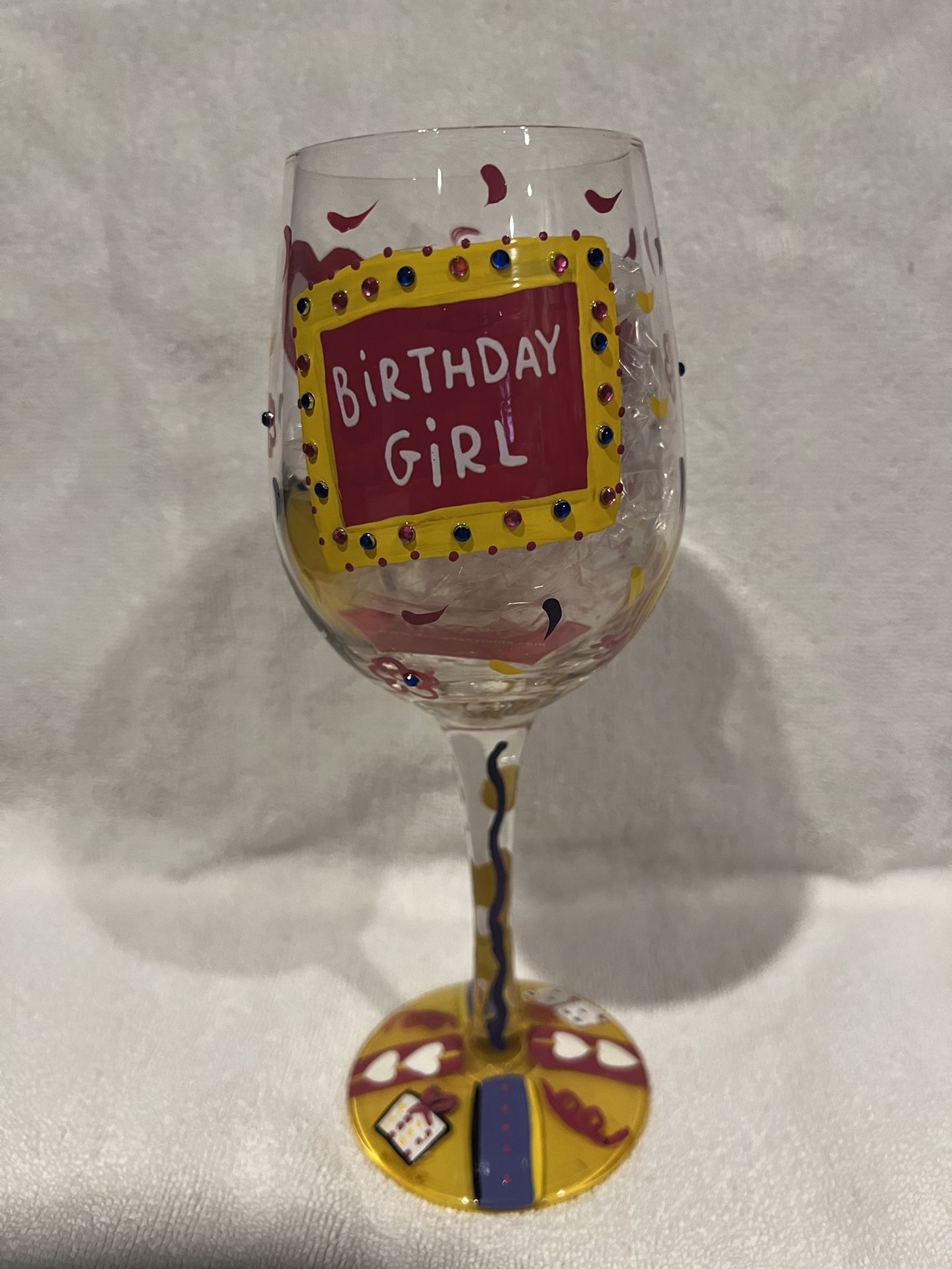 LOLITA BIRTHDAY GIRL ARTISAN PAINTED WINE GLASS GIFT