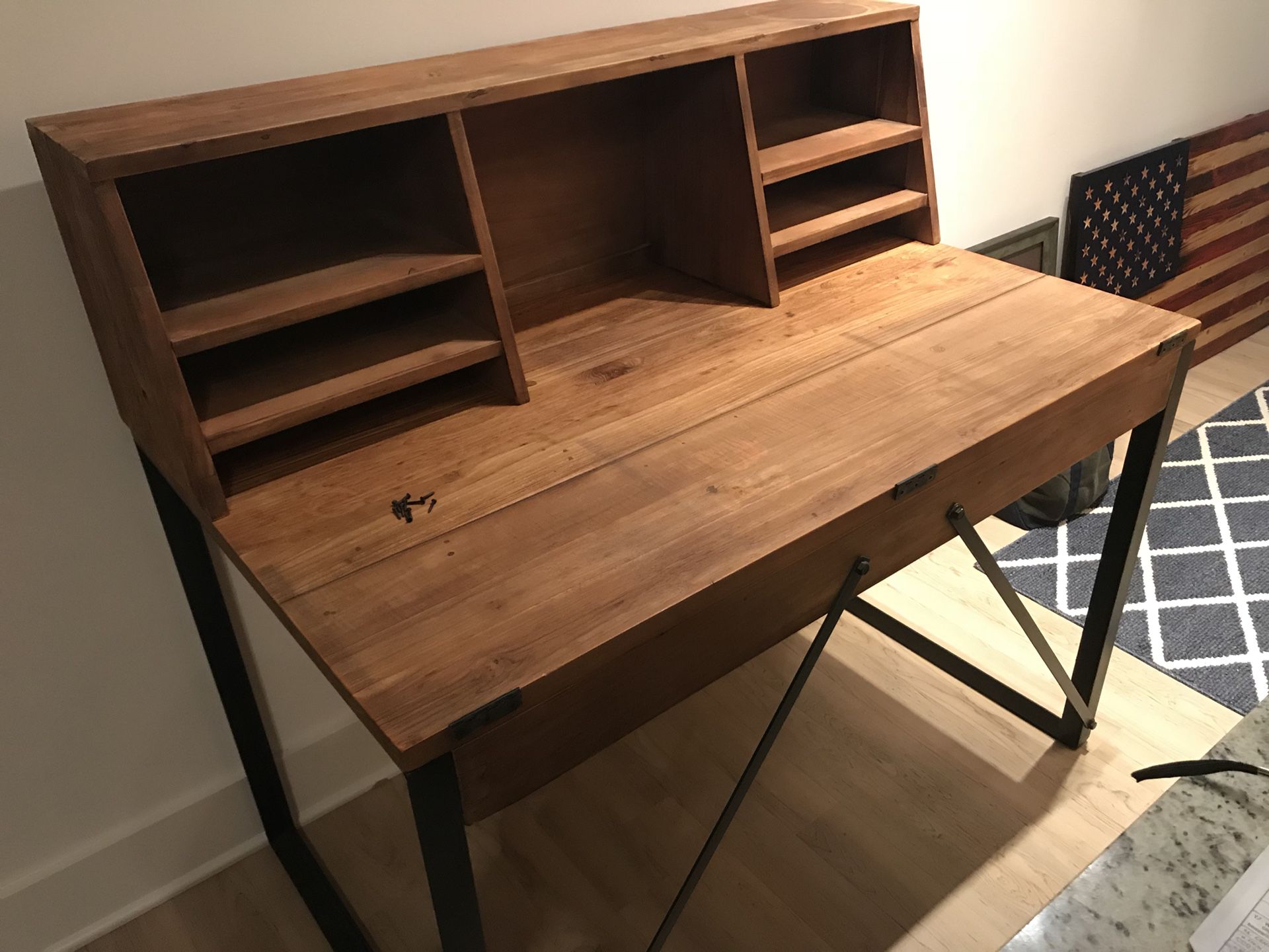 Reclaimed wood & iron desk w/hutch