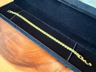 Gold-Toned Peridot Green Gemstone Tennis Bracelet