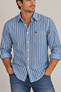 Y2K Abercrombie & Fitch Muscle Fit 100% Cotton Shirt Mens M Blue White Striped