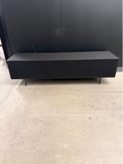 Modern Low-Profile TV Stand / Media Console | Drop-Front Door | Black Matte | 63" | Pin Legs