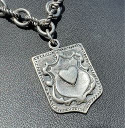 Vintage EXEX Jewelry .925 solid sterling silver Milano massive rondelle twisted link Chain necklace 18.00” 46.00 grams 8.50mm with heart pendant charm