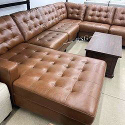 Baskove 4 Piece Brown Leather Sectional Couch With Chaise Set ⭐$39 Down Payment with Financing ⭐ 90 Days same as cash