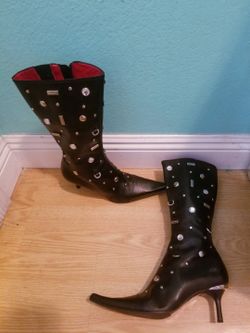Black Luciano Padovan leather Boots..Below knee high..size 8 womens..Brand New!