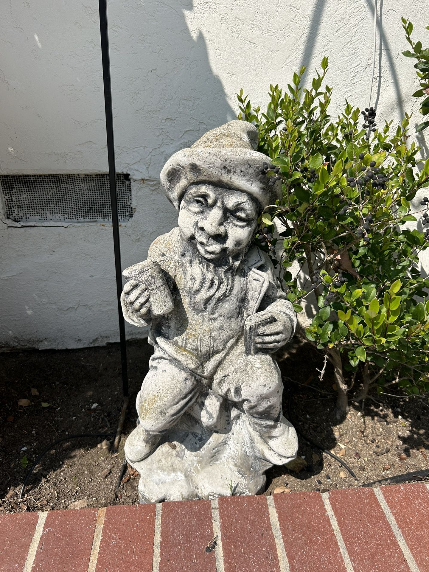 Vintage Concrete Gnome Leprechaun Large Heavy Sculpture statue Garden Indoor Outdoor Decor Collectible Stone