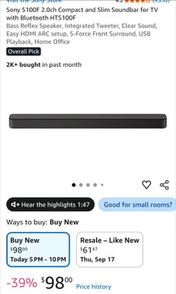 Sony HT-S100F Soundbar (New in Box!)