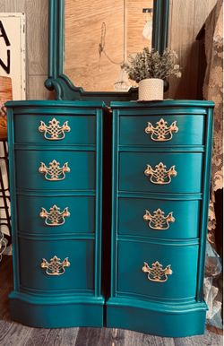 Gorgeous Peacock Teal & Gold Matching Nightstands