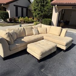 Microfiber Couch With Chaise - Like New - W/ Ottoman 