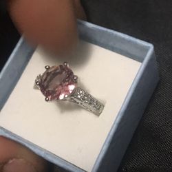 Pink Tourmaline Ring In White Gold And White Topaz