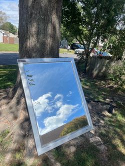 Large 41” x 53” Antiqued Silver Framed Mirror