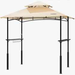 VIVOHOME 8 FT. W X 5 FT. D Steel Frame Double Roof BBQ Gazebo Canopy