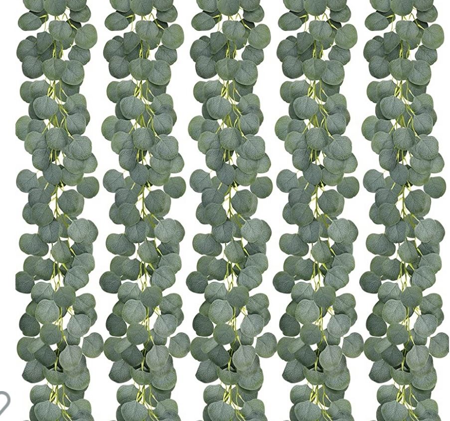 5 Pcs Artificial Eucalyptus Garland Greenery Eucalyptus Vines Faux Silver Dollar Eucalyptus Strands for Mantle Table Wedding Party Garden Home Decora