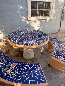 concrete outdoor table and benches