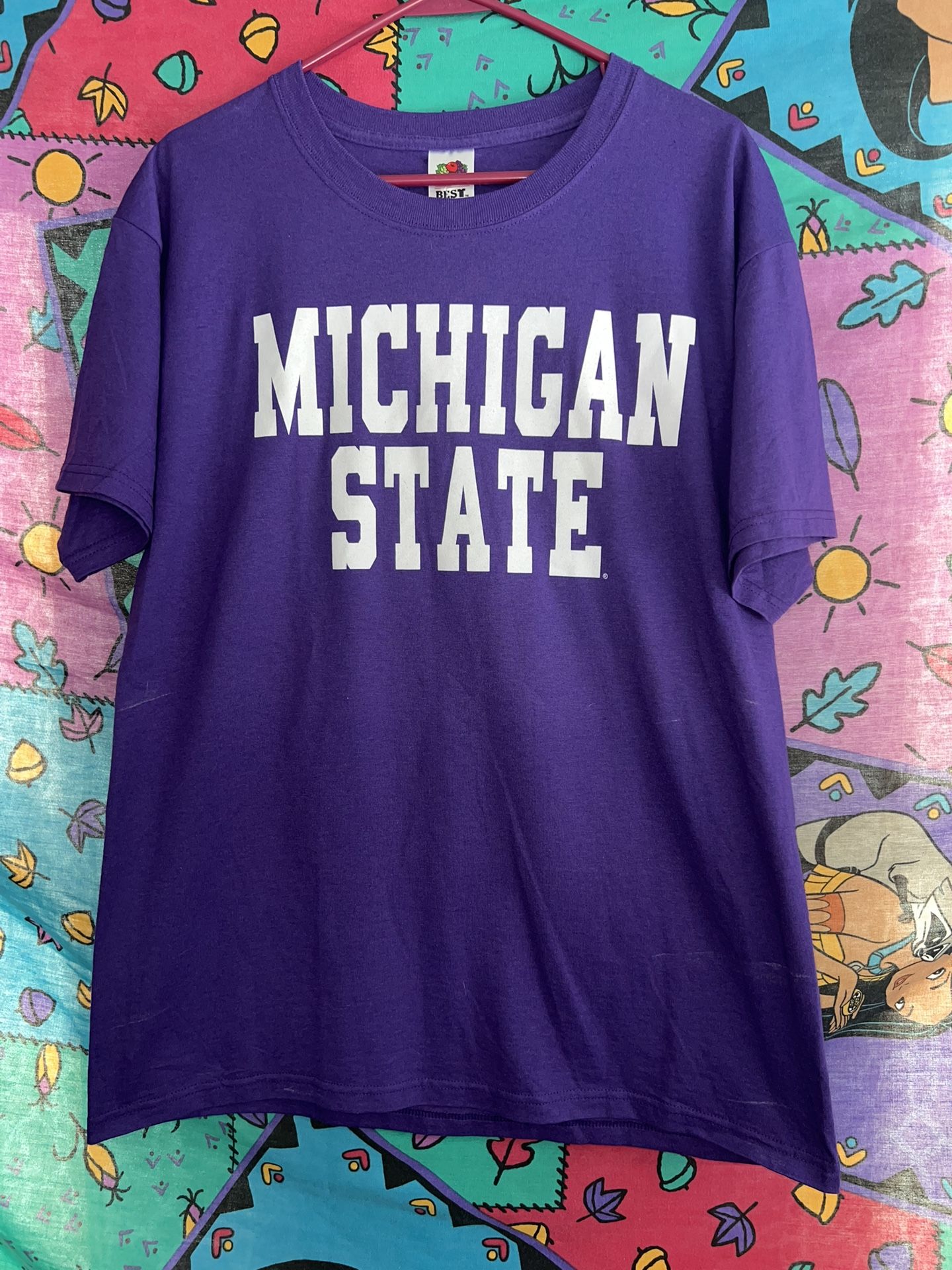 michigan state t shirt purple with tags w slight flaws as shown size LARGE 