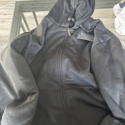 Black Fur Hooded Zip Up