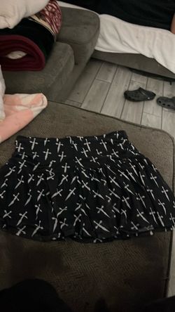 Black Mini Skirt with Cross Print from hot topic