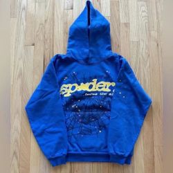 Sp5der Blue Hoodie Size Medium