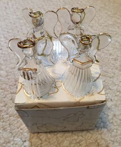Avon Glass Angels Ornaments Set Star Heart Harp Book NEW in Box