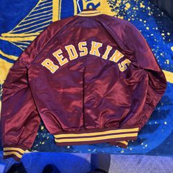 90’S VTG NFL Washington Football Chalkline L Maroon Satin Button Snap Bomber Jacket