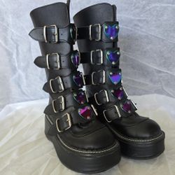 Gothic Style Cool Punk Calf Motorcycle Boots Comfy Flat Platform Heels Shoes