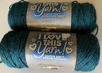2 I Love this Yarn Print Teal Crochet Knit