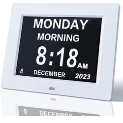 Johnziny 8 Inch Digital Clock Large Display Dementia Clocks with Day and Date for Seniors,8 Alarms Options Digital Clock,Digital Calendar with Large N