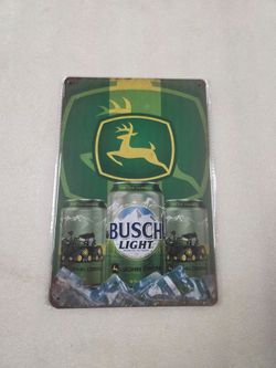 Busch Light Beer john deere farm tractor ad metal sign