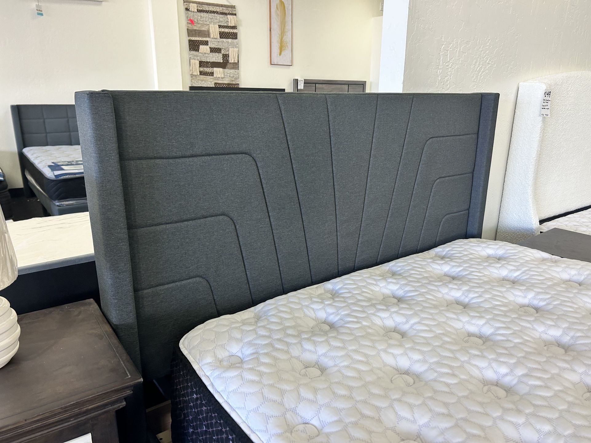 Grey Linen Platform Bed Frame