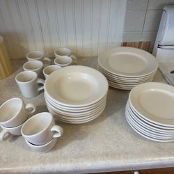 Huge lot of 40 pcs off  white Buffalo China dinner, salad plates, bowls and cups