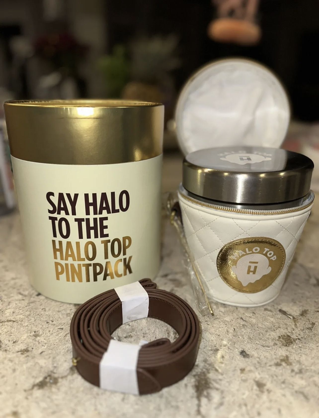 Halo Top PintPack Crossbody Ice Cream Bag w/ Gold plated Stainless Steel Spoon!