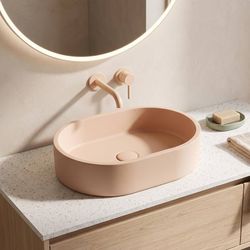Chloe 16" x 11" Oval Concrete Vessel Sink Soft Beige Countertop Bathroom Basin