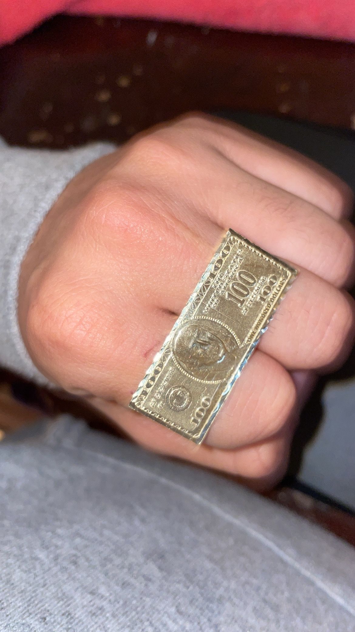 10k Gold $100 Bill (2 Finger Ring)