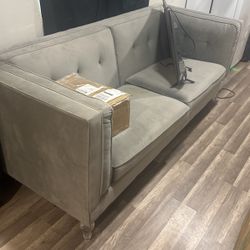Grey Tufted Long Couch 