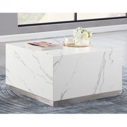 White Marble With Silver Accent Trim Brand New In Box Each Item Sold Separately Coffee Table $520 End Table $280 Hex End Table $320 Financing Avail.