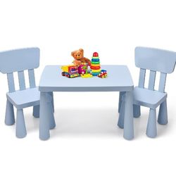 Kids Table and Chair Set, Plastic Children Activity Table and 2 Chairs for Art Craft, Easy-Clean Tabletop, 3-Piece Toddler Furniture Set for Daycare P