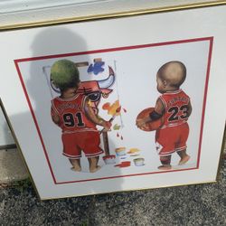 Chicago Bulls Jordan And Rodman Painting Picture!! $75 Obo!! HARD TO FIND 