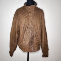 GLD Leather Jacket Brown Mens Jacket Zip Up With Liner Size: Large Collared 