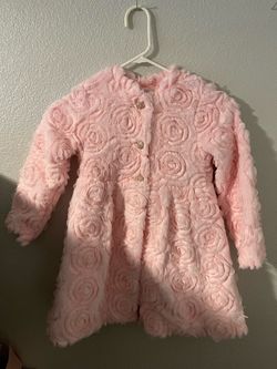 Girls Pink Rosette Faux Fur Coat