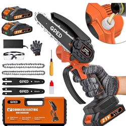 New 6 Inch Mini Chainsaw Cordless 2 Batteries, Automatic Oiler Portable Electric Chain Saw