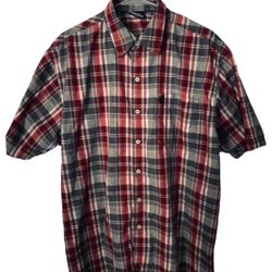 Shady LTD Button Down Plaid Shirt Red and Gray Short Sleeve Size Large