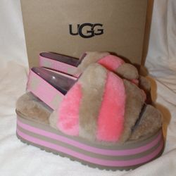 NIB UGG Women's Disco Wedge Shearling Slipper Sandals Chestnut Pink
