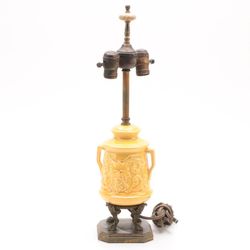 Unique European Grotesque Style Ceramic and Metal Footed Table Lamp