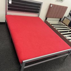 Full Bed And Gel Memory Foam Mattress In Grey Metal With Black Wood 
