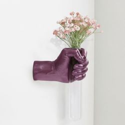 XYQXYQ Hand Wall Sculpture With Test Tube Vase, Purple